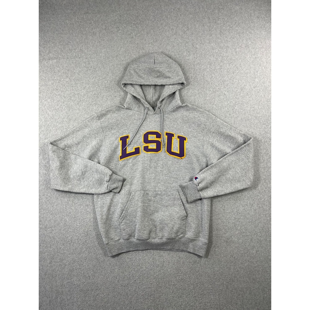 LSU Tigers Sweatshirt Adult S Gray Champion Hooded Regular Fit Geaux Tigers